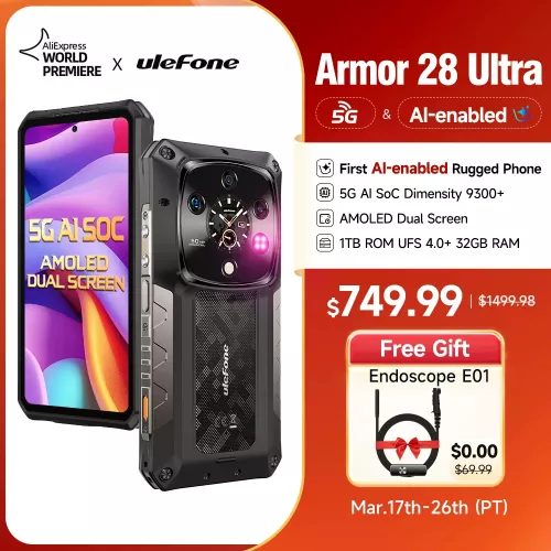 Ulefone Armor 28 Ultra 5G AI Robuuste telefoon 1TB ROM + 32GB RAM Android-smartphone AMOLED 6,67 ″10600mAh Mobiele telefoon