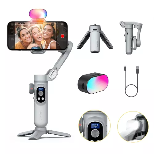 AOCHUAN Smart XPro 3-assige smartphone-gimbal-stabilisator voor iPhone en Android-telefoon Stabiele opname met RGB-video-invullicht