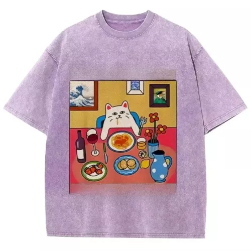 Meer Spaghetti Minder Upsetti Gedrukt Gewassen T-shirt Streetwear Hip Hop Mode T-shirts Tees Tops voor Mannen Oversized 100% Katoen