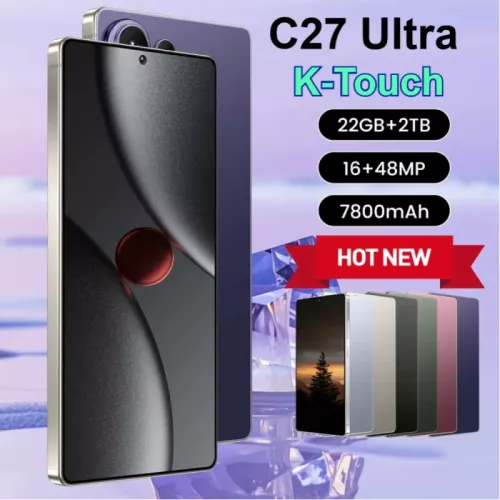 K-Touch Smartphone voor C27 Ultra, 7800mAh batterij, mobiele telefoon met 7,3 inch volledig scherm, 48MP camera, 22GB+2TB, Face ID ontgrendeld, 5G, Du