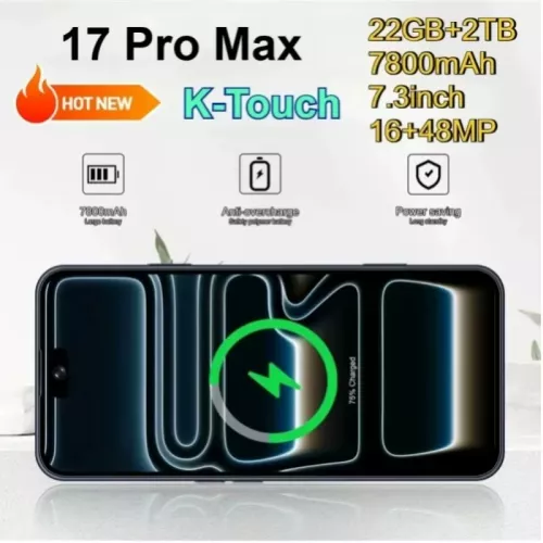 K-Touch Smartphone voor 17 Pro Max 7,3 inch Volledig Scherm Mobiele Telefoons 22G+2TB Mobiele Telefoon 16+48MP 5G Dual Sim 7800mAh Batterij Face ID On
