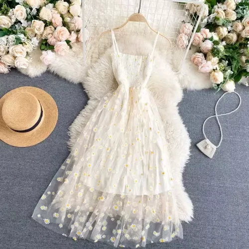 YuooMuoo Vrouwen Jurk 2026 Nieuwe Koreaanse Mode Bloemenprint Spaghettibandjes Mesh Feestjurk Vakantie Stijl Dame Strand Vestidos