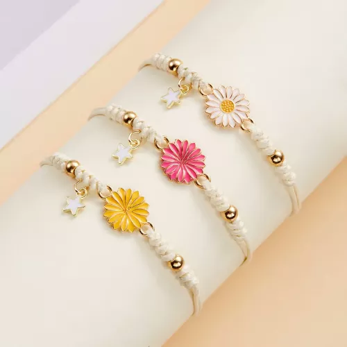 Eenvoudige Zonnebloem Armbanden Voor Vrouwen Handgemaakte Gevlochten Mode Kleurrijke Daisy Verstelbare Armband Vriendschap Good Luck Sieraden Cadeau