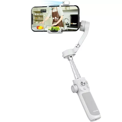 FeiyuTech VB4 Kit Smartphone Gimbal-stabilisator met AI-tracking en geïntegreerd invullicht, 216 mm verlengstang, voor iPhone/Android