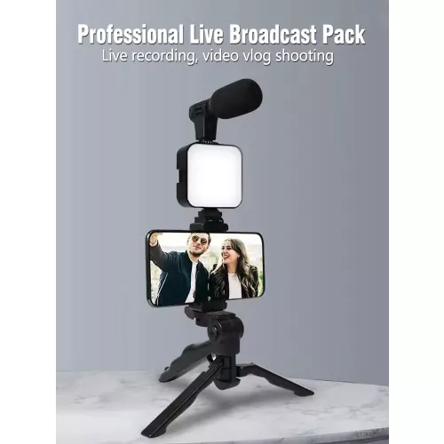 AY49 Smartphone Vlogging Kit Met Statief Telefoonhouder Mini Microfoon LED Invullicht Starter Voor Live Stream Video YouTub