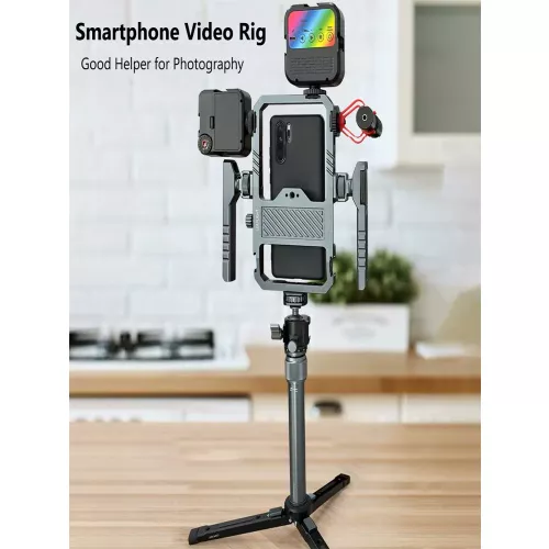 2026 Nieuwe Afstandsbediening Smartphone Kooi Video Rig w Handgreep Voor iPhone 15 14 13 12 Android Telefoon microfoon Licht Fotografie Vlog