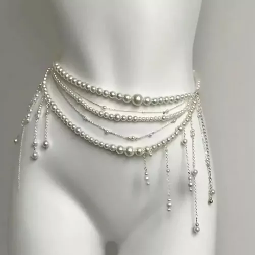 Mode Y2K Retro meerlaagse parel taillekettingriem voor dames - Stijlvolle lichaamssieradenaccessoires voor feest- en vrijetijdskleding