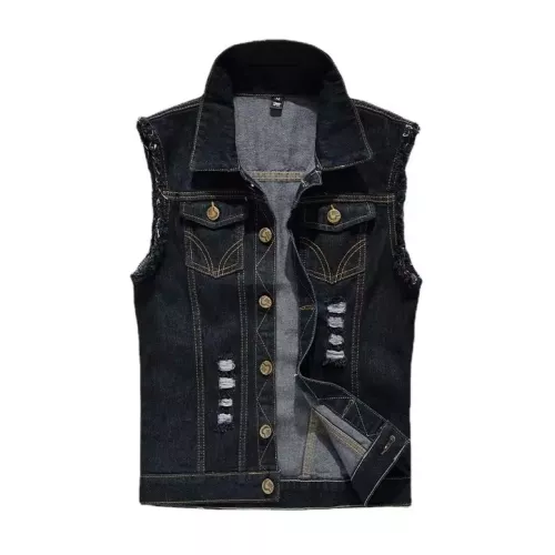 Mannen Denim Vesten Jassen Vesten Lichtblauw Gescheurde Denim Jassen Vesten Nieuwe Mode Mannelijke Katoen Slanke Zwarte Jeans Vesten 6XL