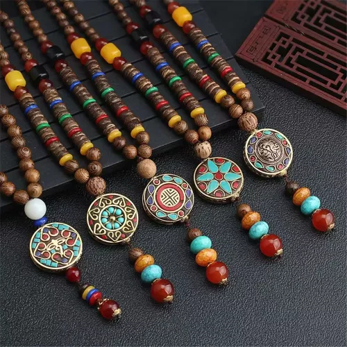 Mode Lange Trui Hanger Ketting Houten Kralen Kwastje Boho Bohemian Ketting Sieraden Nepal Houten Kralen Hanger Ketting
