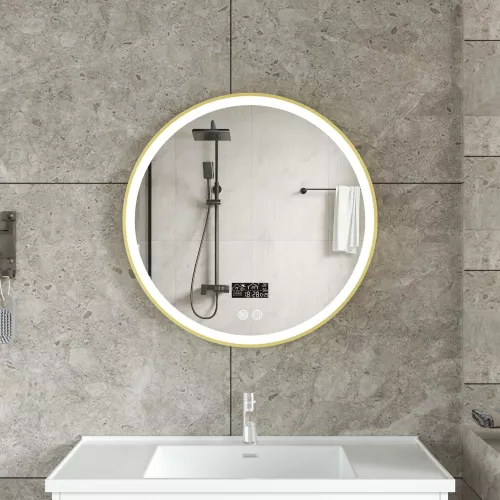 Quality heating Smart spiegel rond 60-80 cm met gouden rand, led verlichting en anti condens