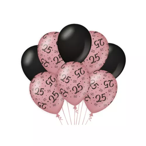 Ballonnen 25 Jaar Roze/Zwart (8st)