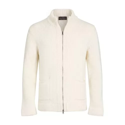 Fabrizio Del Carlo Man White Cardigan Merino Wool, Polyamide
