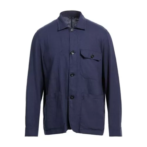 Officina 36 Man Blue Jacket Linen, Viscose
