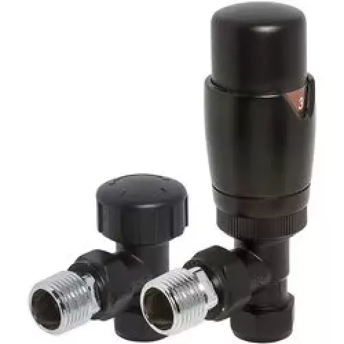 Towelrads Heating Style Round Angled TRV and LS Radiator Valves - Black
