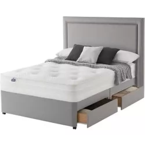 Silentnight Mirapocket 1200  4-Drawer Storage Divan Bed Set Slate Grey No Headboard - 150cm, Grey