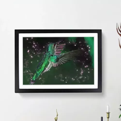 Green-Crowned Hummingbird in Abstract - Picture Frame Painting Print