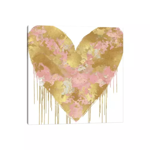 Big Hearted Pink And Gold by Lindsay Rodgers - Wrapped Canvas Print