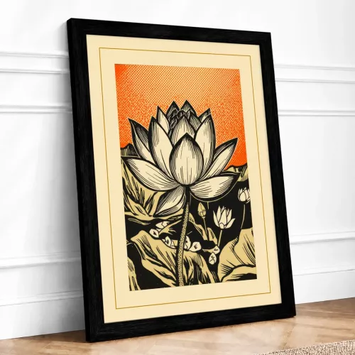 Lotus in Bloom Botanical - Framed Print