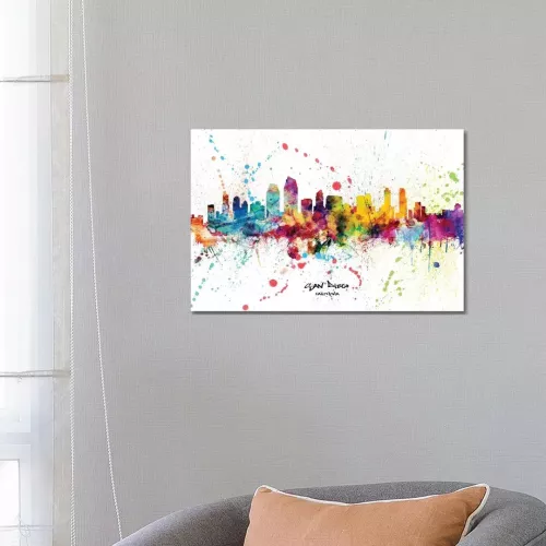 San Diego California Skyline Splash by Michael Tompsett - Wrapped Canvas Graphic Art