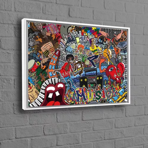 Vibrant Abstract Music Art Canvas Featuring Graffiti Style Imagery Perfect for Adding a Splash of Color to Any Room