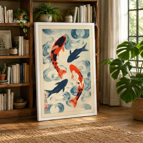 Koi in Motion Japandi - Wrapped Canvas