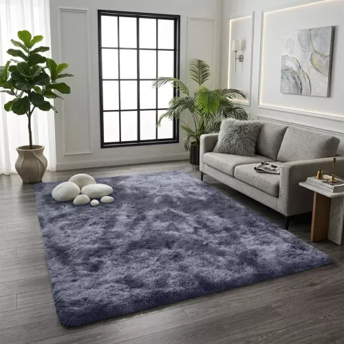 Solid Colour Machine Tufted Tie Dye Grey Shag Area Rug,Glamorous Ombre Grey Shaggy Carpet featuring a Deep Pile and Non-Shedding fibers