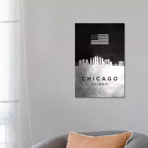 Chicago Illinois Silver Skyline by Adrian Baldovino - Wrapped Canvas Graphic Art