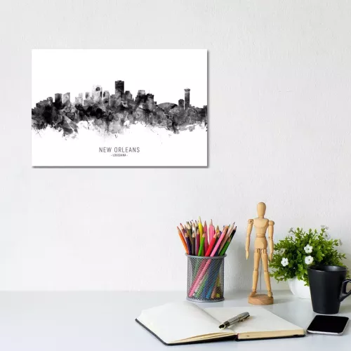 New Orleans Louisiana Skyline Name Bw by Michael Tompsett - Wrapped Canvas Art Prints