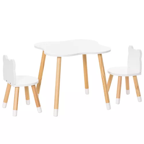 HOMCOM 3-Piece Kids Table & Chair Set with 2 Bear-Shaped Chairs, White
