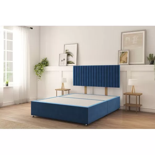 Sloomy Manhattan Plush Divan Bed Base No Drawers - 26″ Headboard in Blue | Size: Small Double