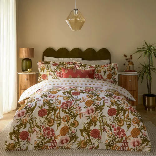 Paoletti Seventy Three Ishana Floral Duvet Cover Set in Burnt Orange | Size: King