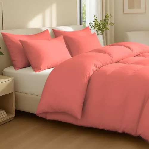 Grace 100% Egptian Cotton Duvet Cover Set with Matching Pillowcases in Coral | Size: Single