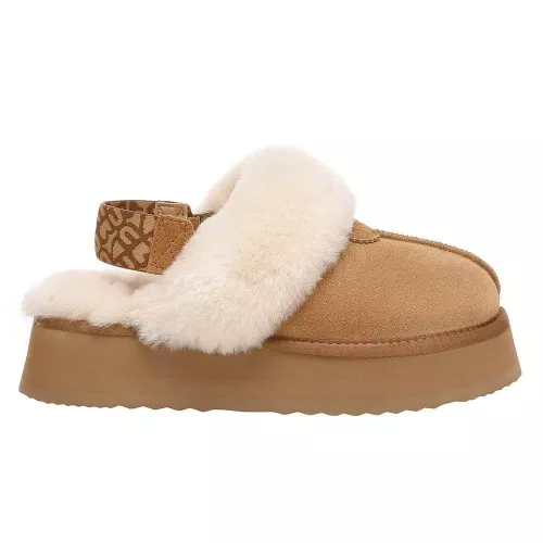 EverAu Australia Women's Real Sheepskin Wagtail Removable Strap Platform Slippers with EVA Sole in Gold | Size: 8