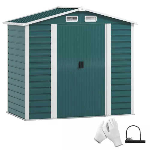 Outsunny 7 x 4ft Upgraded Metal Shed with Lock, Easy to Assemble, Green, Green