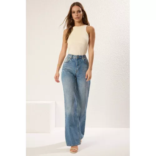 WOVCOR Women's High Waist Classic Wide Leg Jeans in Blue | Size: 14
