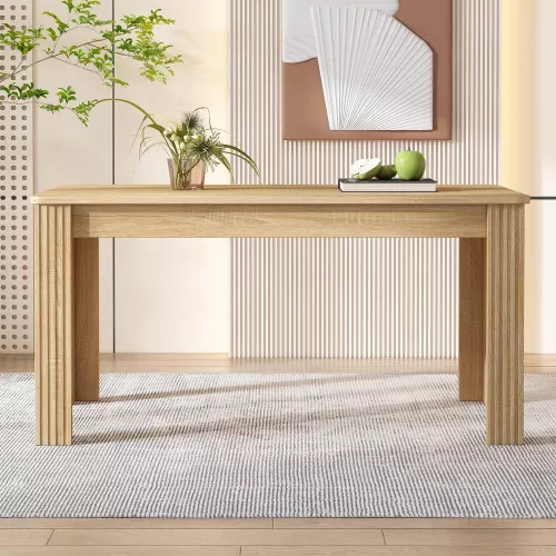 Merax Modern Rectangle Dining Table, Wood Kitchen Dinner Table for 4 Persons in Light Oak