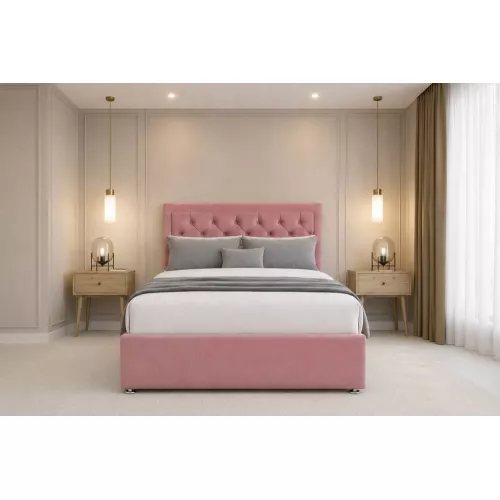 Chester & Oakley Valencia Plush Divan Bed Base 2 Drawers Foot-End - 54″ Headboard in Pink | Size: Double
