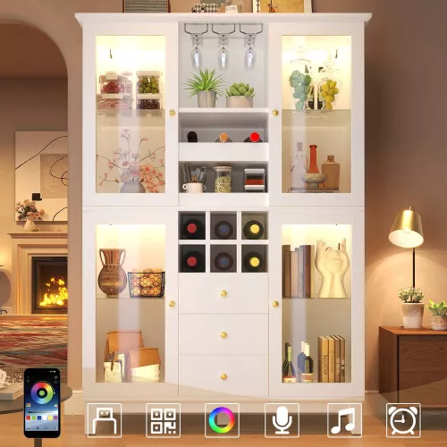 ModernLuxe Kitchen Tall Cupboards with 3 drawers + LEDs- white