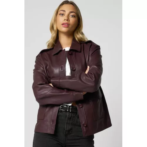 Barneys Originals Women's Burgundy Leather Utility Jacket | Size: 8