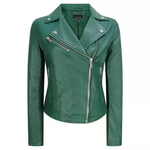 TruClothing Women's Leather Biker Jacket in Green | Size: Large