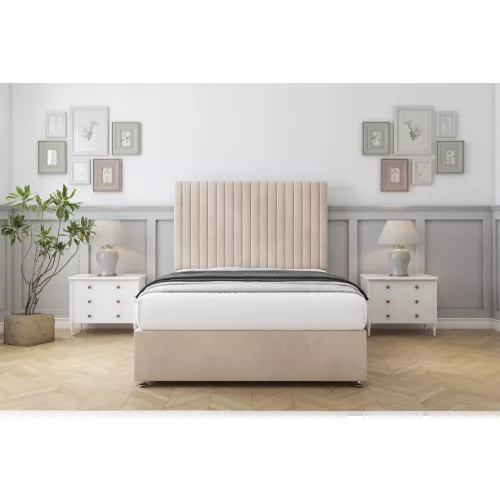Comfort Beds Denver Naples Divan Set 2 Drawers-54″ Headboard in Light Sand | Size: Small Single