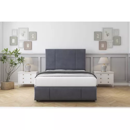 Comfort Beds Arya Plush Divan Set No Drawers-26″ Headboard-Footboard in Dark Grey | Size: Small Double