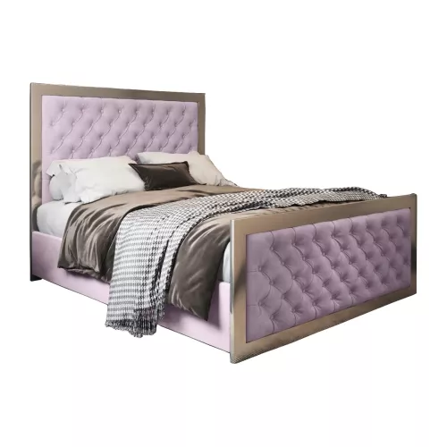 KDMD Emia Upholstered Soft Velvet Metal Designer Bed Frame in Pink | Size: Small Double