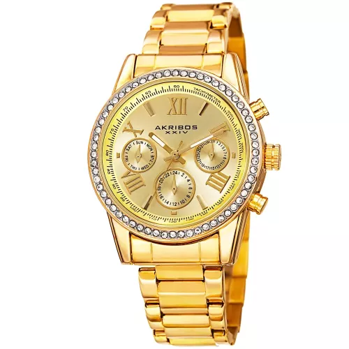 Akribos Women's Valmere Crest 36mm Quartz Dual-Time in Gold
