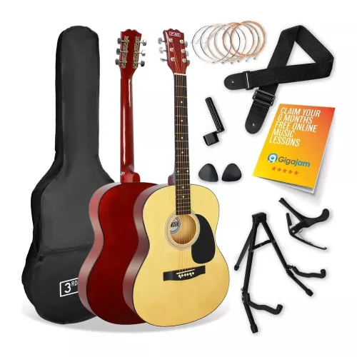 3RD AVENUE Full Size 4/4 Acoustic Guitar Ultimate Bundle - Natural, Yellow,Red