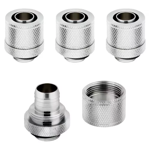 CORSAIR Hydro X Series XF 10/13 mm Compression Fitting - G1/4″, Chrome, Pack of 4, Silver/Grey