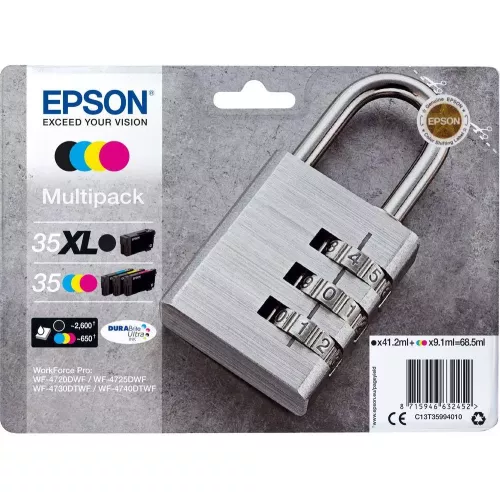 EPSON Padlock 35 Cyan, Magenta, Yellow & Black Ink Cartridges - Multipack, Black & Tri-colour