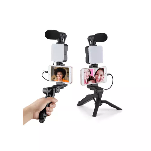Smartphone Vlog Camera Kit with LED Light & Shotgun Mic - Universal for iPhone & Android | Wowcher