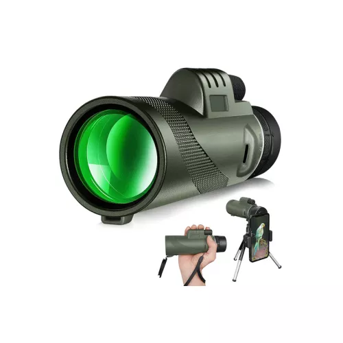 HD Monocular Phone Telescope Clip-On - Universal Smartphone Zoom Lens, 80x Magnification, Green or Black | Wowcher