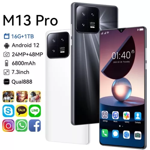 2023 New M13Pro 4G/5G High-definition Large Screen 7.3 Inch Smartphone, Large Memory 16GB+1TB Android 12 High-quality High-definition Full Screen SIM